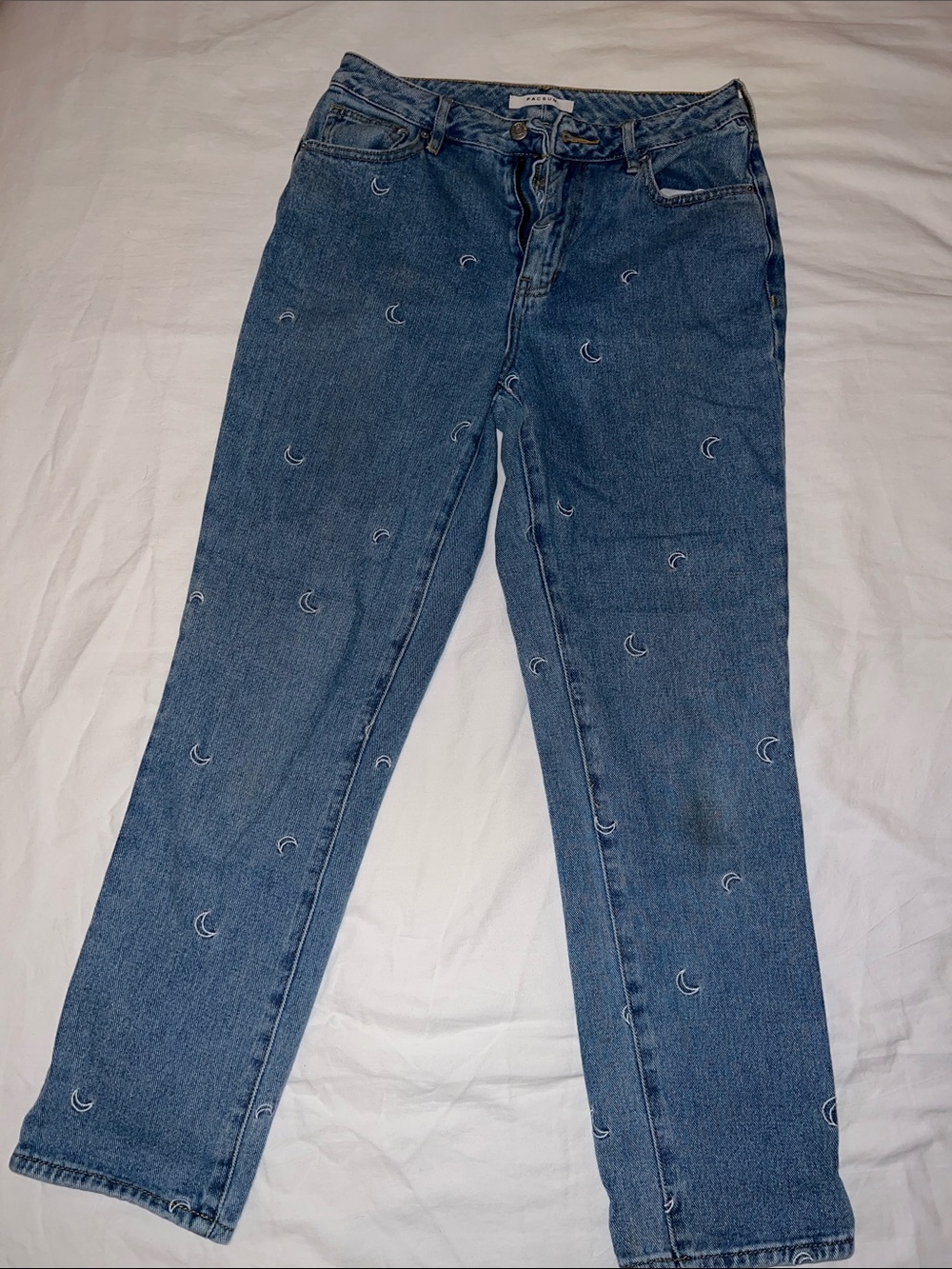PacSun Embroidered Crescent Blue Straight-Leg Jeans